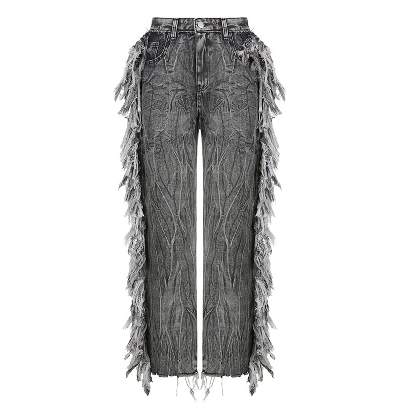 Gray Raw Edge Tie-Dye Jeans for Fashionable Ladies