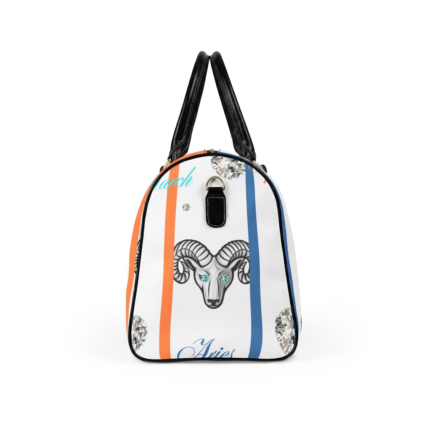 Zodiac Aries Leather Travel Bag — Striped Astrological Duffle