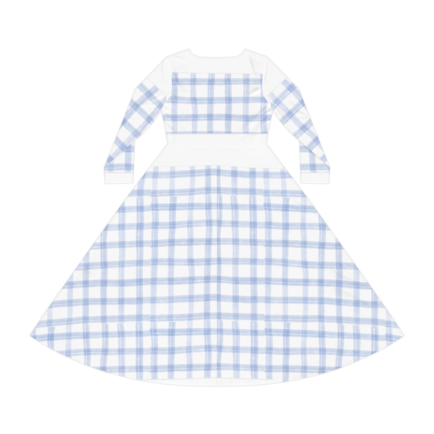 Blue Plaid Long-Sleeve Dance Dress — Vintage Check Swing Midi
