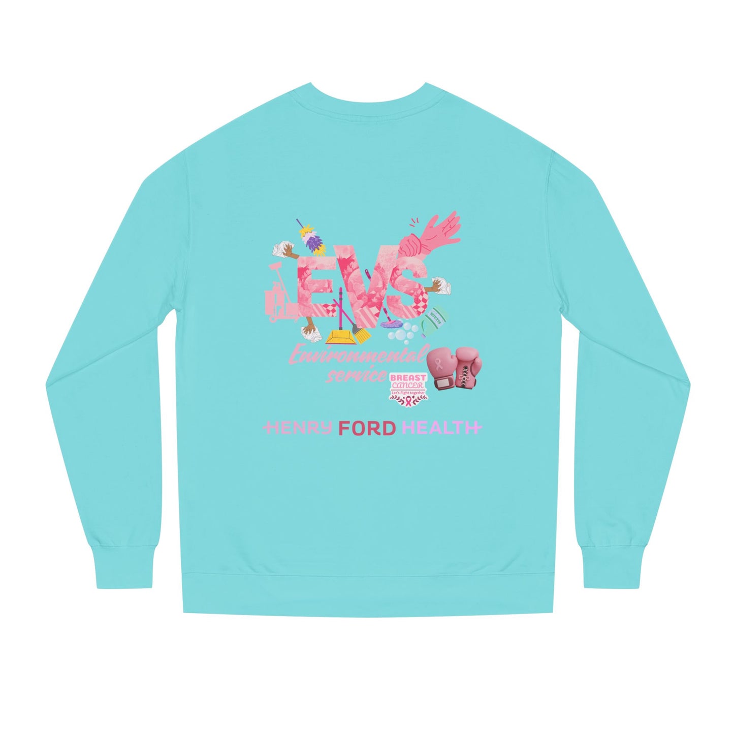 E.V.S breast cancer Unisex Crew Neck Sweatshirt for Cancer Awareness, Support Staff Apparel, Pink Ribbon Gear, October Fundraiser, Empowering Health Wear