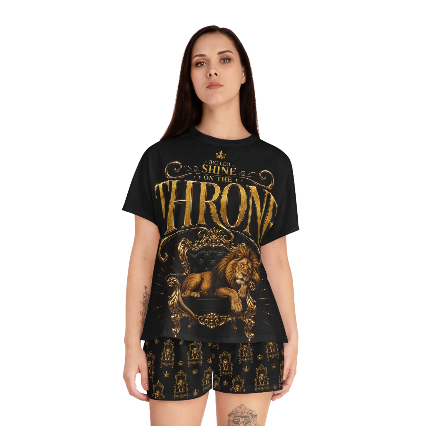 Copy of Lion Floral Women's Short Pajama Set — Luxe Nightwear with Golden Lion Print