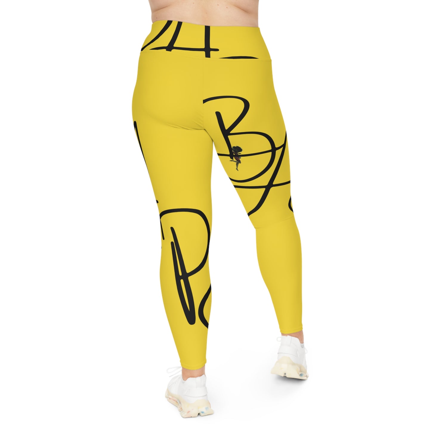 B.A.p.S-Plus Size Leggings — yellow Script Monogram All-Over Print