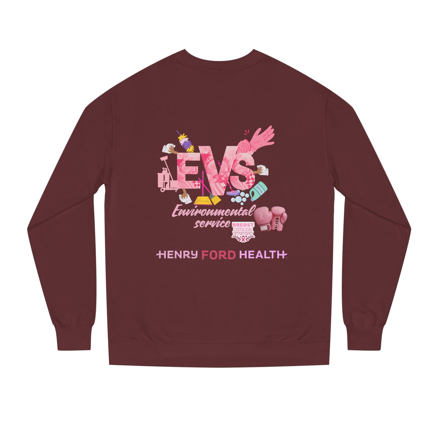 E.V.S breast cancer Unisex Crew Neck Sweatshirt for Cancer Awareness, Support Staff Apparel, Pink Ribbon Gear, October Fundraiser, Empowering Health Wear