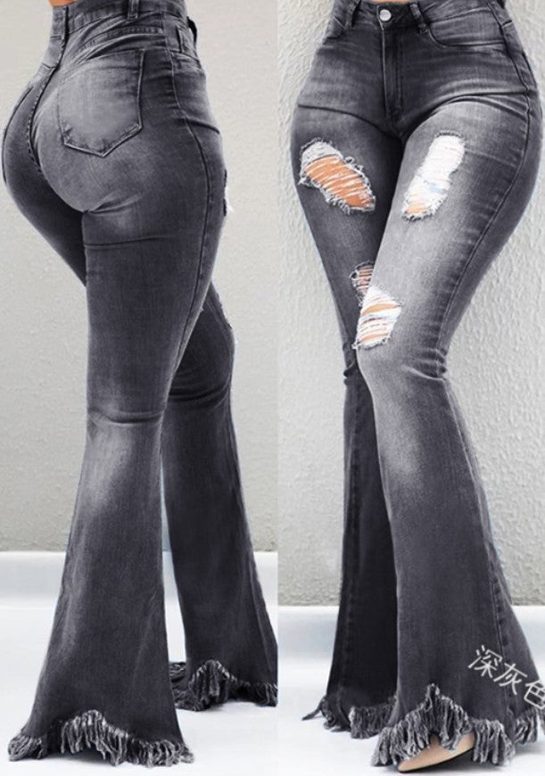 High-Waisted Fringed Denim Jeans for Women