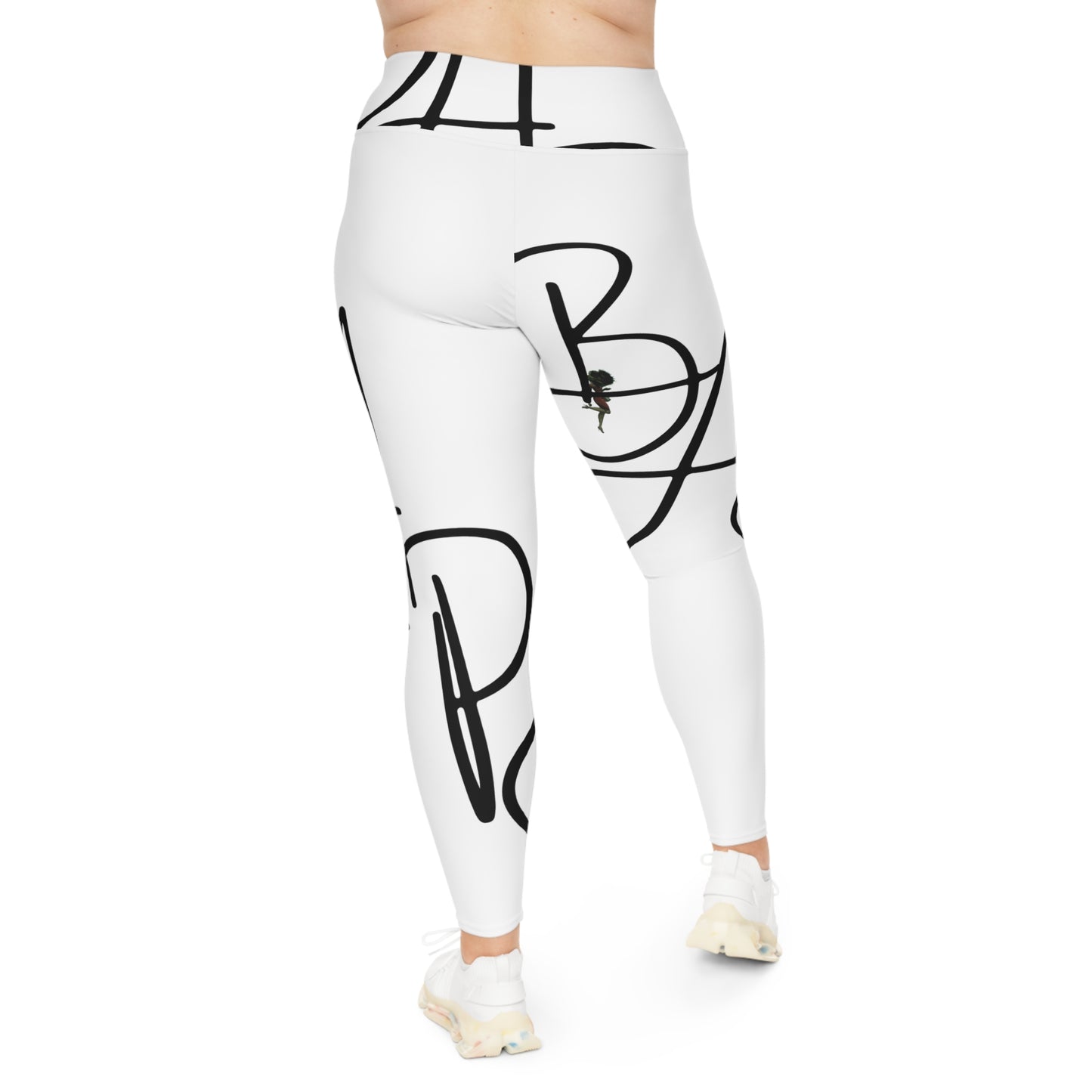 B.A.p.S-Plus Size Leggings — white Script Monogram All-Over Print