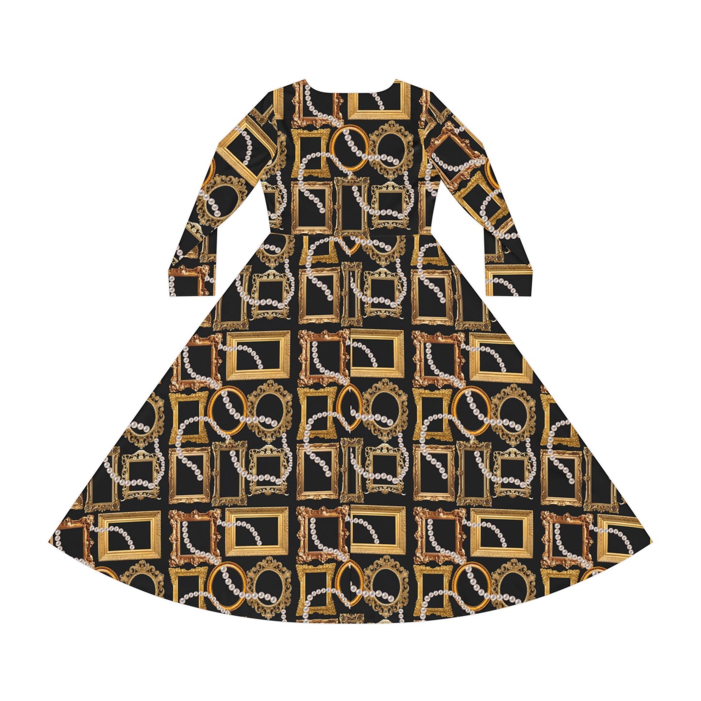 Golden Chain Print Long Sleeve Dance Dress — Vintage Baroque Flair for Ballroom & Evening Wear