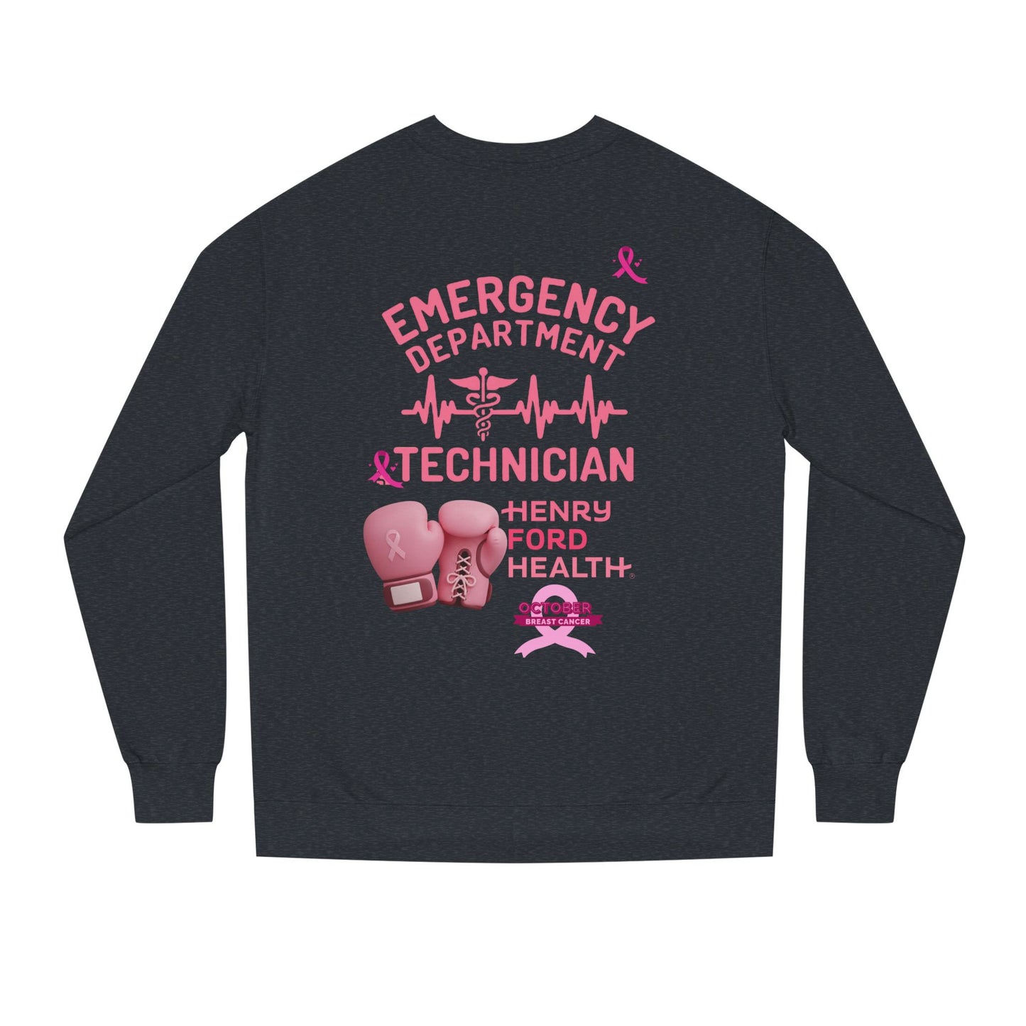 Vinetta Emergency department tech breast cancer Unisex Crew Neck Sweatshirt for Cancer Awareness, Support Staff Apparel, Pink Ribbon Gear, October Fundraiser, Empowering Health Wear