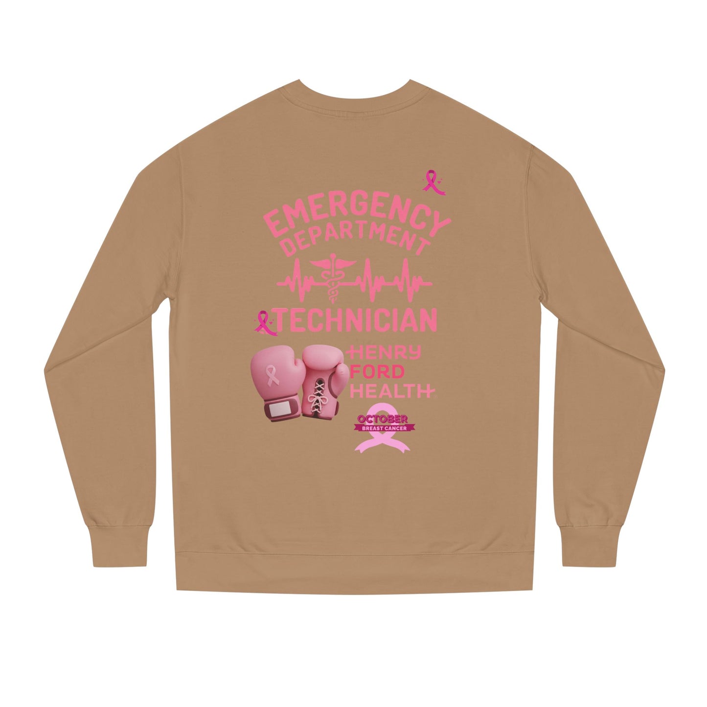 Vinetta Emergency department tech breast cancer Unisex Crew Neck Sweatshirt for Cancer Awareness, Support Staff Apparel, Pink Ribbon Gear, October Fundraiser, Empowering Health Wear