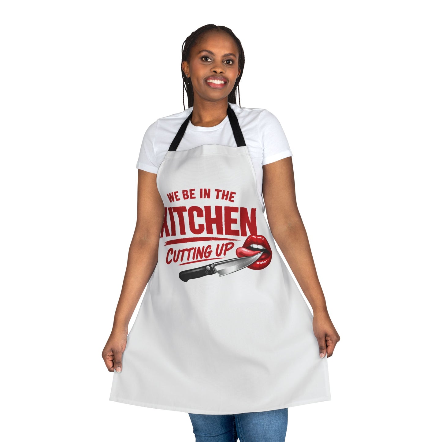 We Be In The Kitchen Cutting Up Apron — Funny Chef Cooking Apron with Knife & Lips Design