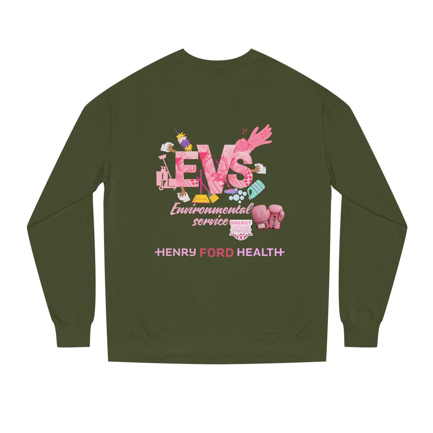 E.V.S breast cancer Unisex Crew Neck Sweatshirt for Cancer Awareness, Support Staff Apparel, Pink Ribbon Gear, October Fundraiser, Empowering Health Wear