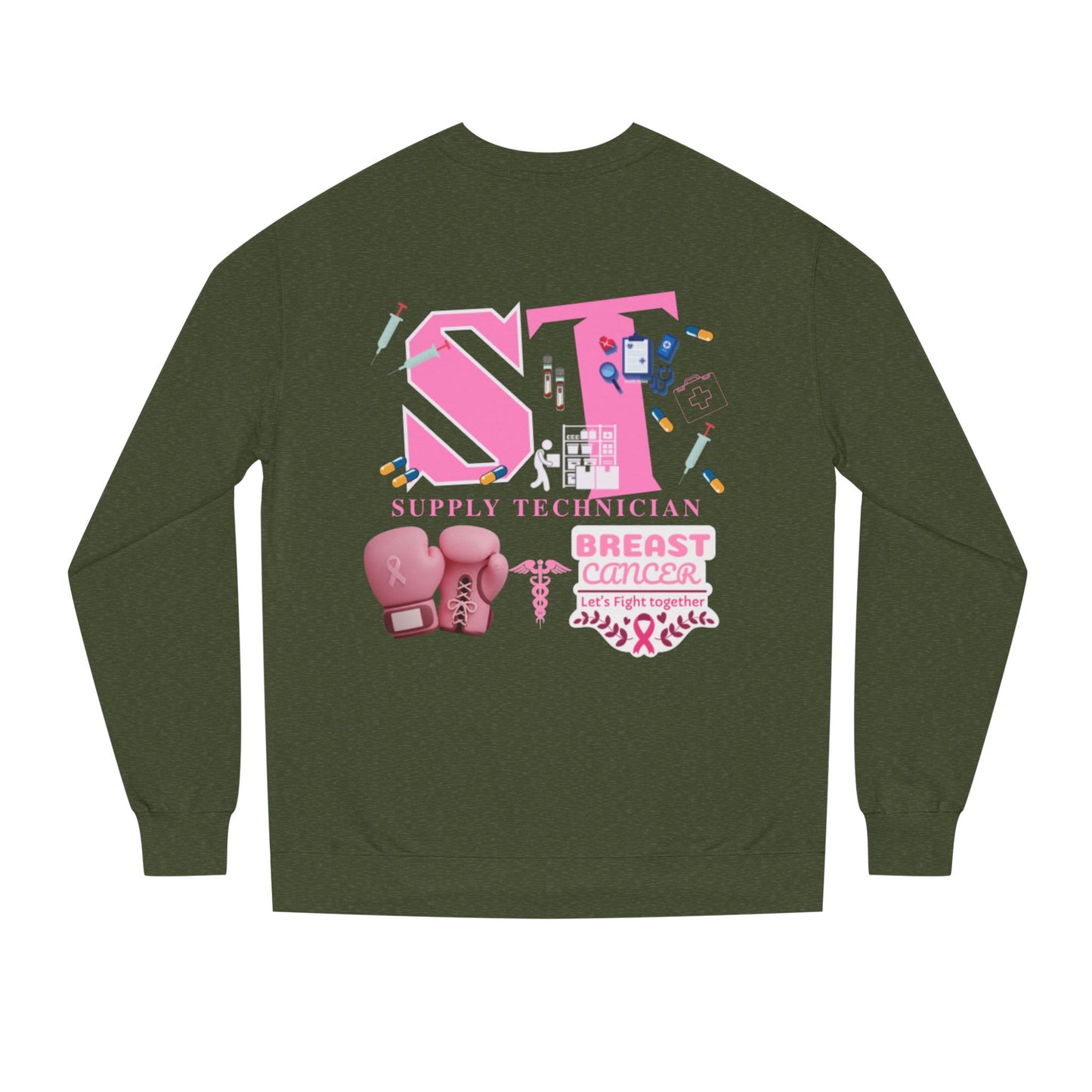 Supply technician breast cancer Unisex Crew Neck Sweatshirt for Cancer Awareness, Support Staff Apparel, Pink Ribbon Gear, October Fundraiser, Empowering Health Wear