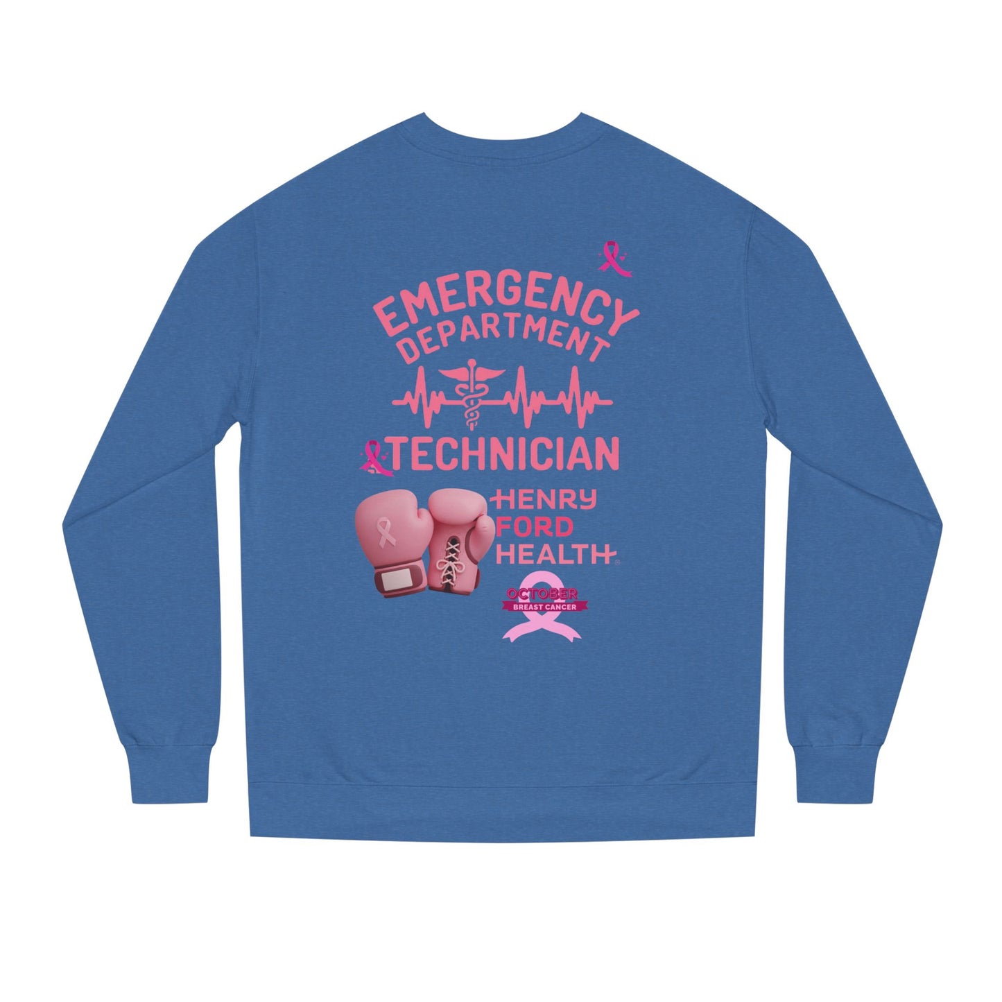 Vinetta Emergency department tech breast cancer Unisex Crew Neck Sweatshirt for Cancer Awareness, Support Staff Apparel, Pink Ribbon Gear, October Fundraiser, Empowering Health Wear