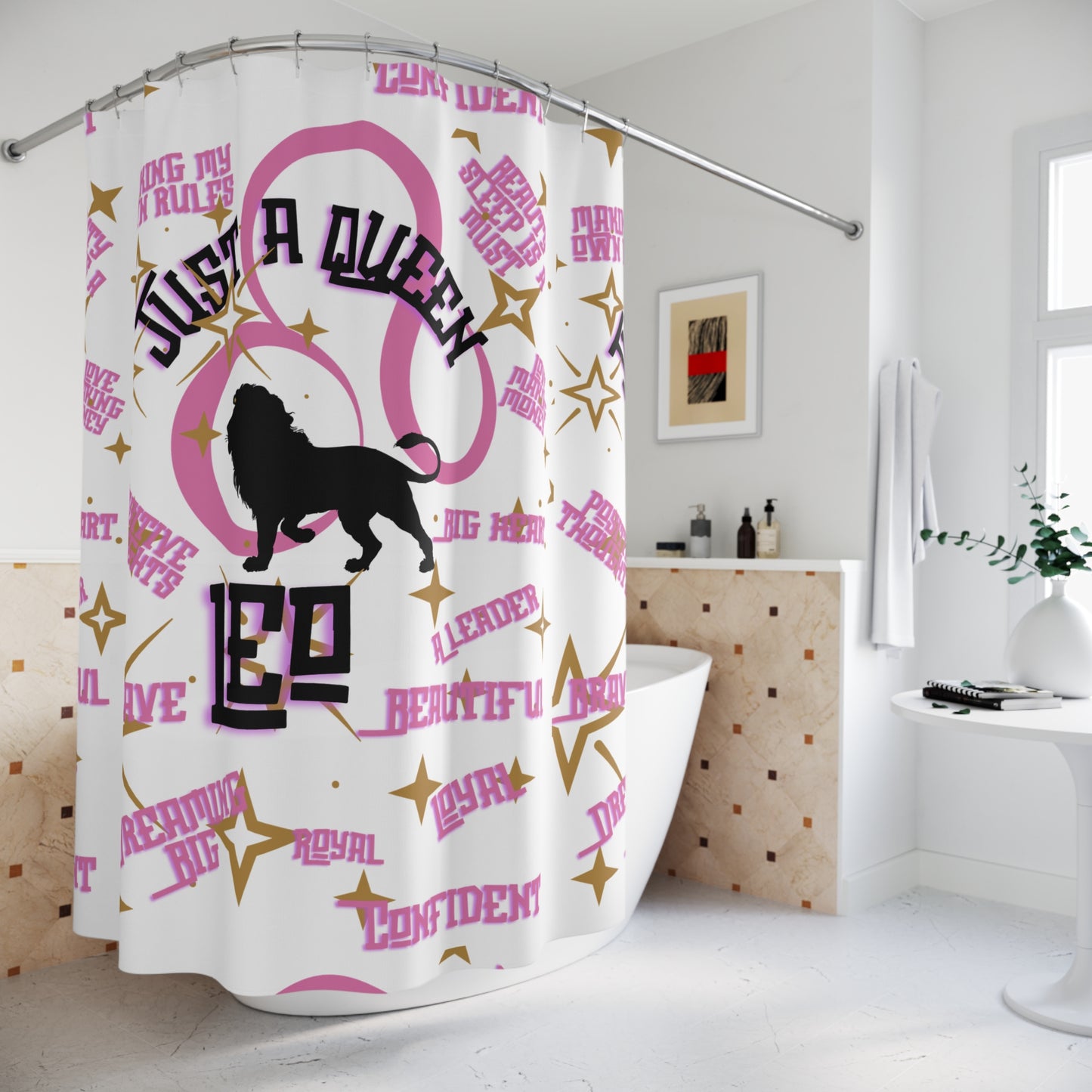 Shower Curtain - Just a Queen Design, Lion Decor, Modern Bathroom Accessory, Empowering Gift, Home Decor Must-Have