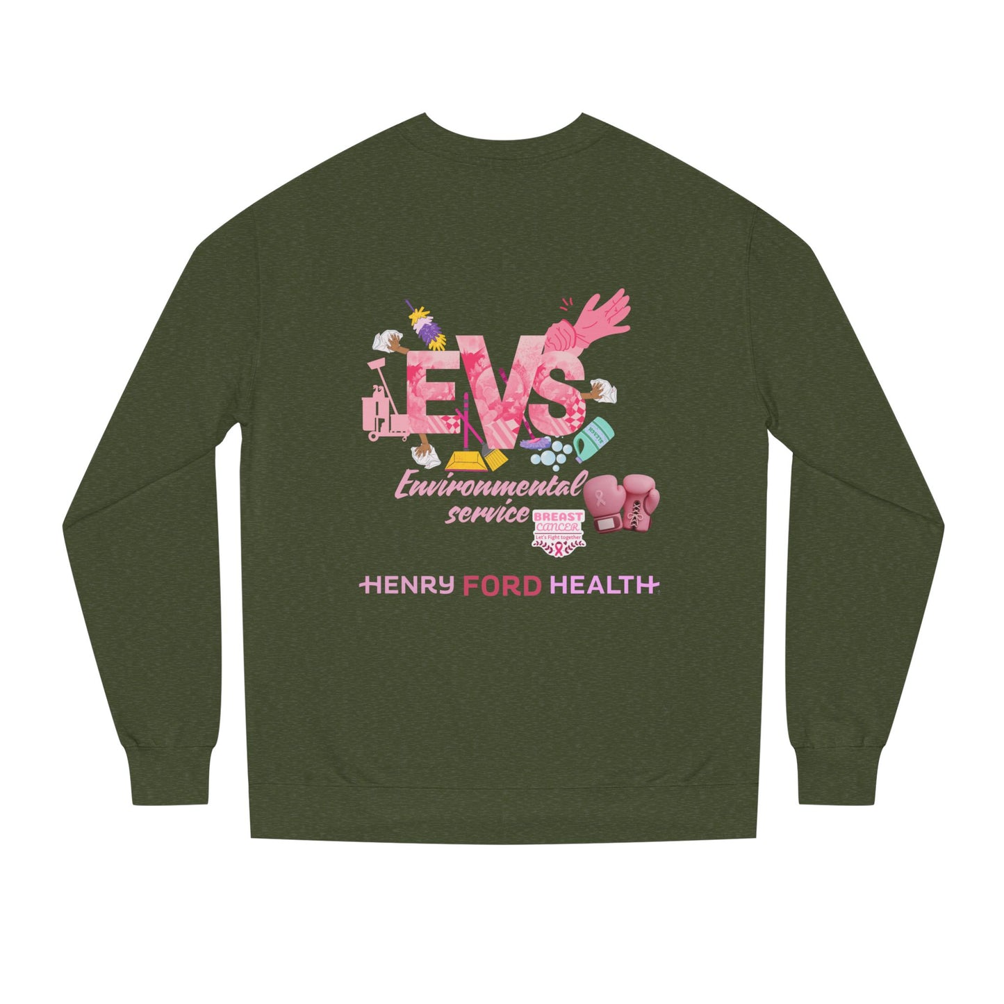 E.V.S breast cancer Unisex Crew Neck Sweatshirt for Cancer Awareness, Support Staff Apparel, Pink Ribbon Gear, October Fundraiser, Empowering Health Wear