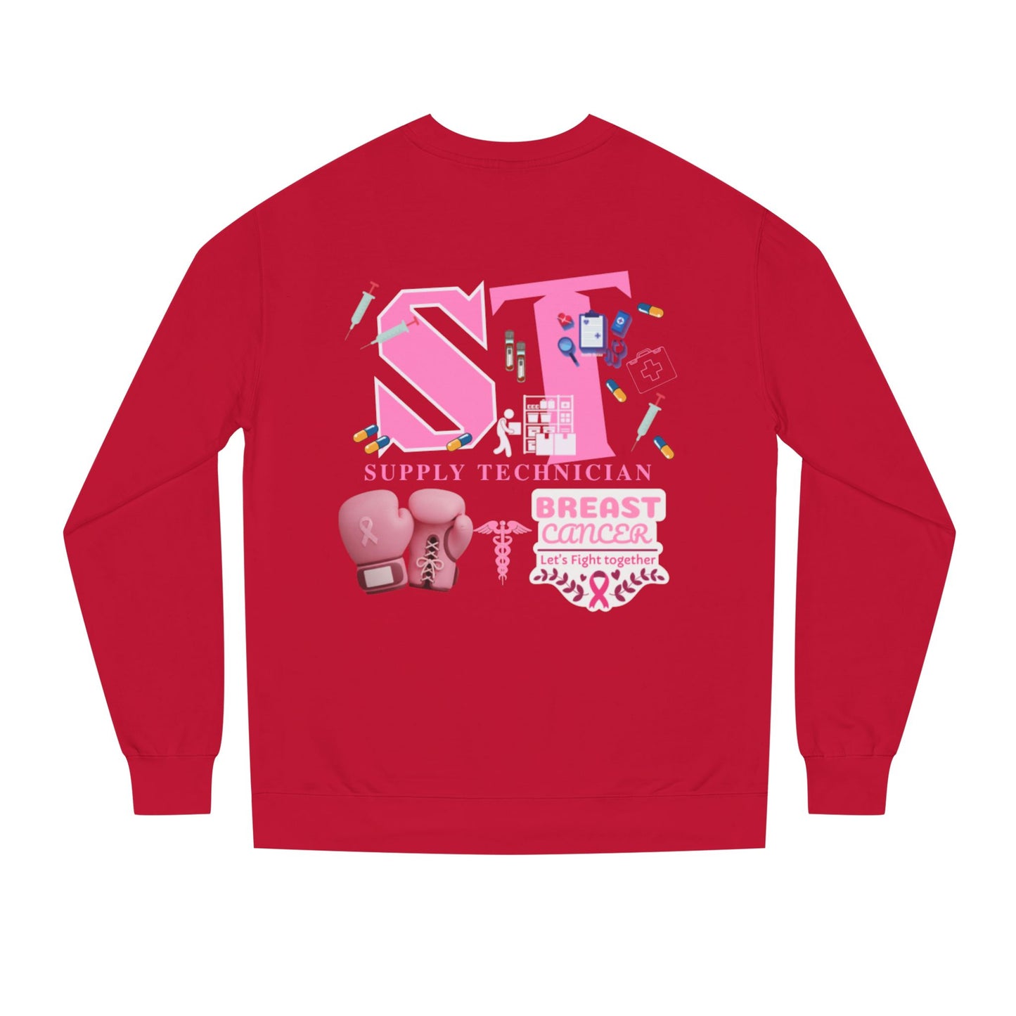 Supply technician breast cancer Unisex Crew Neck Sweatshirt for Cancer Awareness, Support Staff Apparel, Pink Ribbon Gear, October Fundraiser, Empowering Health Wear