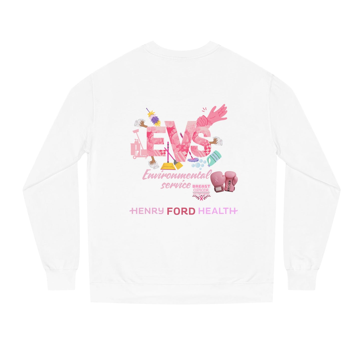 E.V.S breast cancer Unisex Crew Neck Sweatshirt for Cancer Awareness, Support Staff Apparel, Pink Ribbon Gear, October Fundraiser, Empowering Health Wear