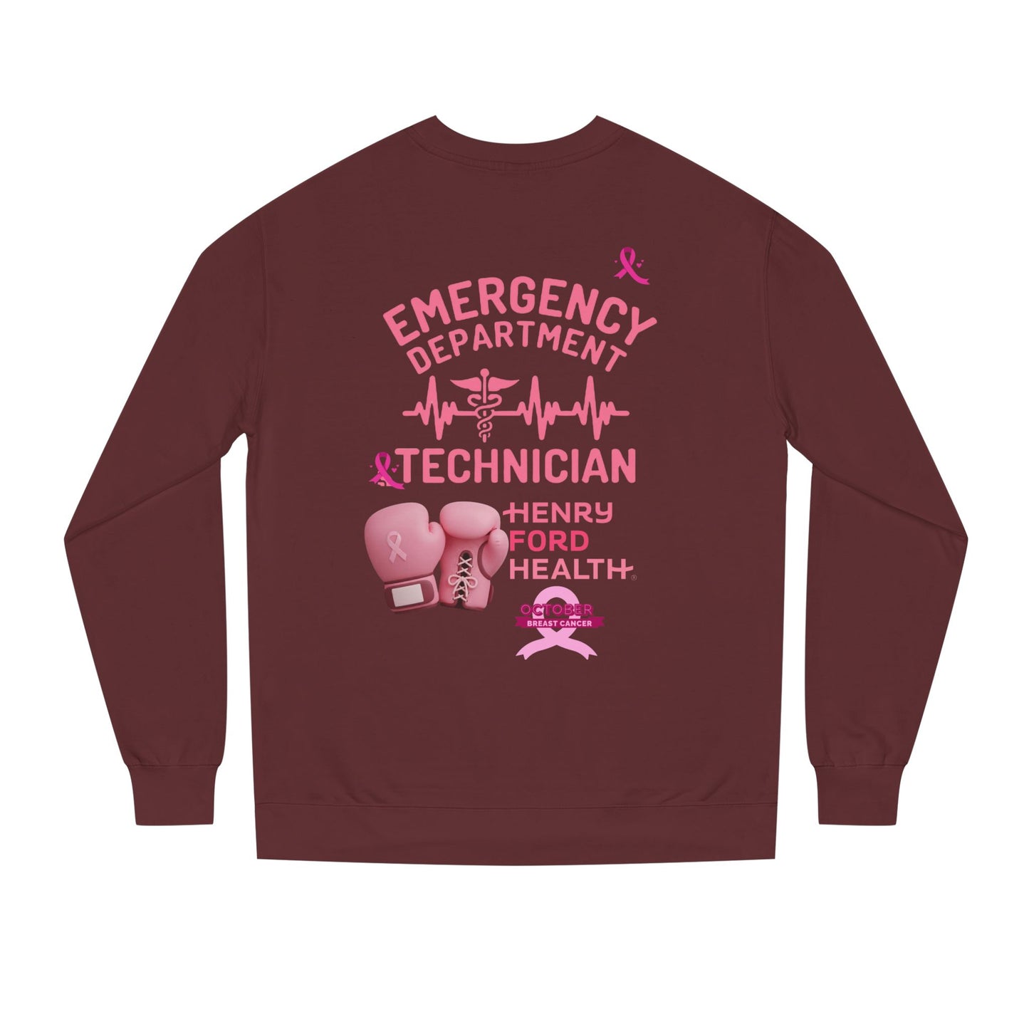 Vinetta Emergency department tech breast cancer Unisex Crew Neck Sweatshirt for Cancer Awareness, Support Staff Apparel, Pink Ribbon Gear, October Fundraiser, Empowering Health Wear