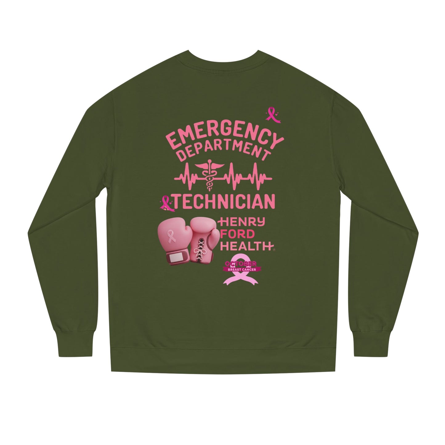 Vinetta Emergency department tech breast cancer Unisex Crew Neck Sweatshirt for Cancer Awareness, Support Staff Apparel, Pink Ribbon Gear, October Fundraiser, Empowering Health Wear