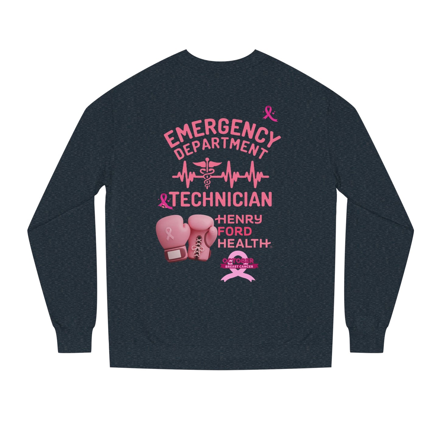 Vinetta Emergency department tech breast cancer Unisex Crew Neck Sweatshirt for Cancer Awareness, Support Staff Apparel, Pink Ribbon Gear, October Fundraiser, Empowering Health Wear