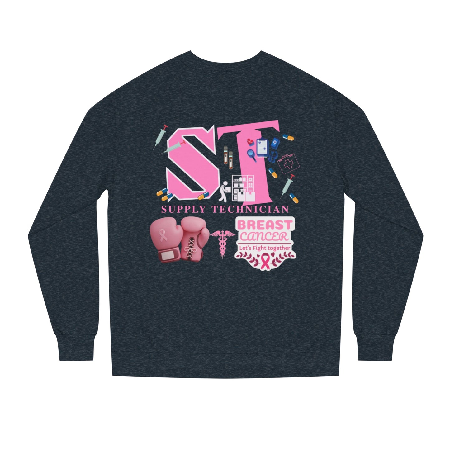 Supply technician breast cancer Unisex Crew Neck Sweatshirt for Cancer Awareness, Support Staff Apparel, Pink Ribbon Gear, October Fundraiser, Empowering Health Wear