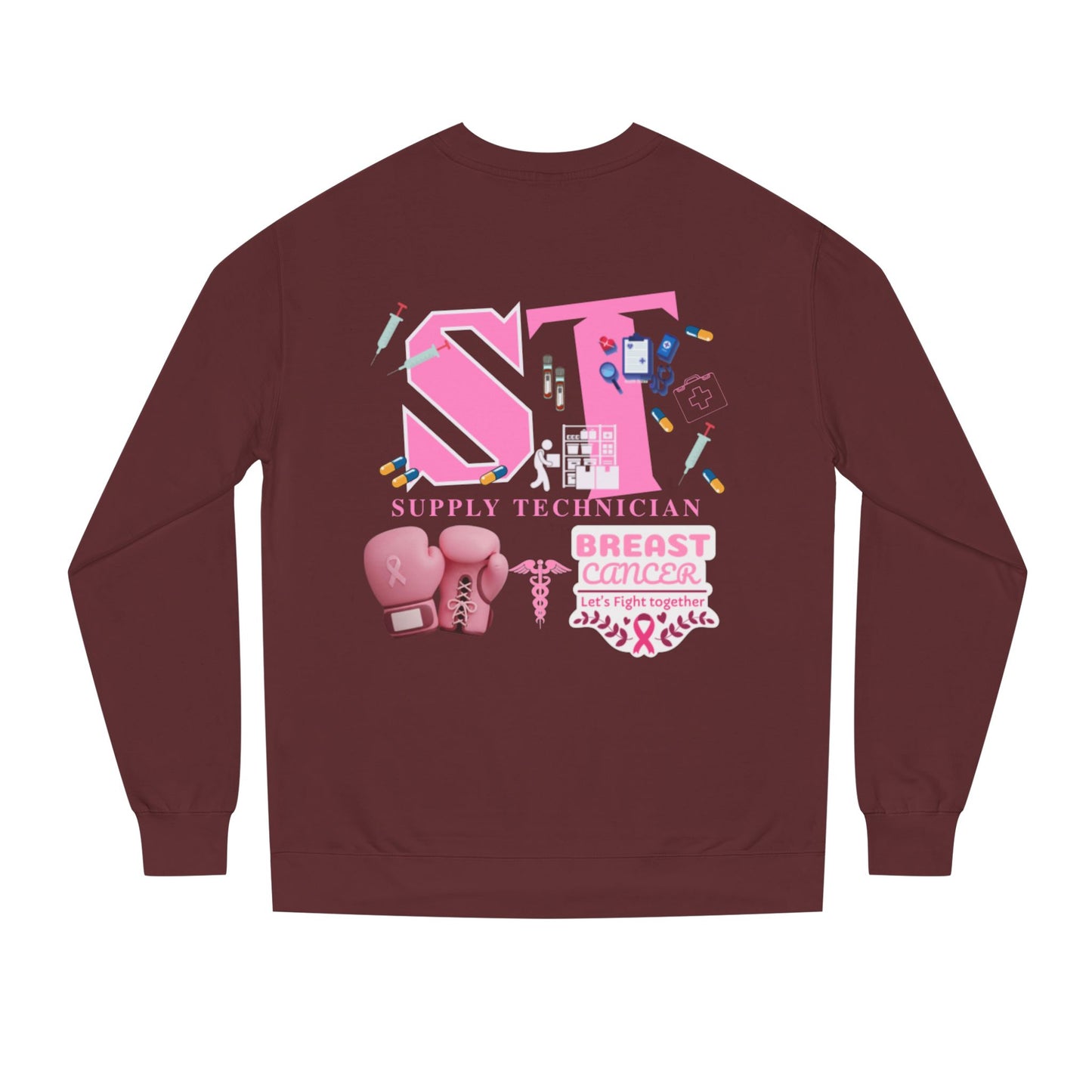 Supply technician breast cancer Unisex Crew Neck Sweatshirt for Cancer Awareness, Support Staff Apparel, Pink Ribbon Gear, October Fundraiser, Empowering Health Wear