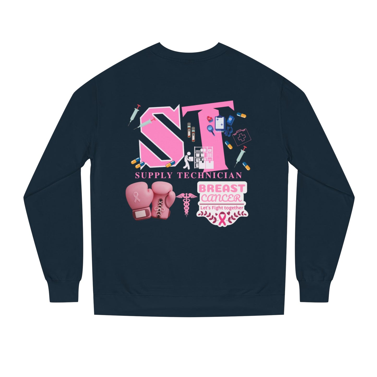 Supply technician breast cancer Unisex Crew Neck Sweatshirt for Cancer Awareness, Support Staff Apparel, Pink Ribbon Gear, October Fundraiser, Empowering Health Wear