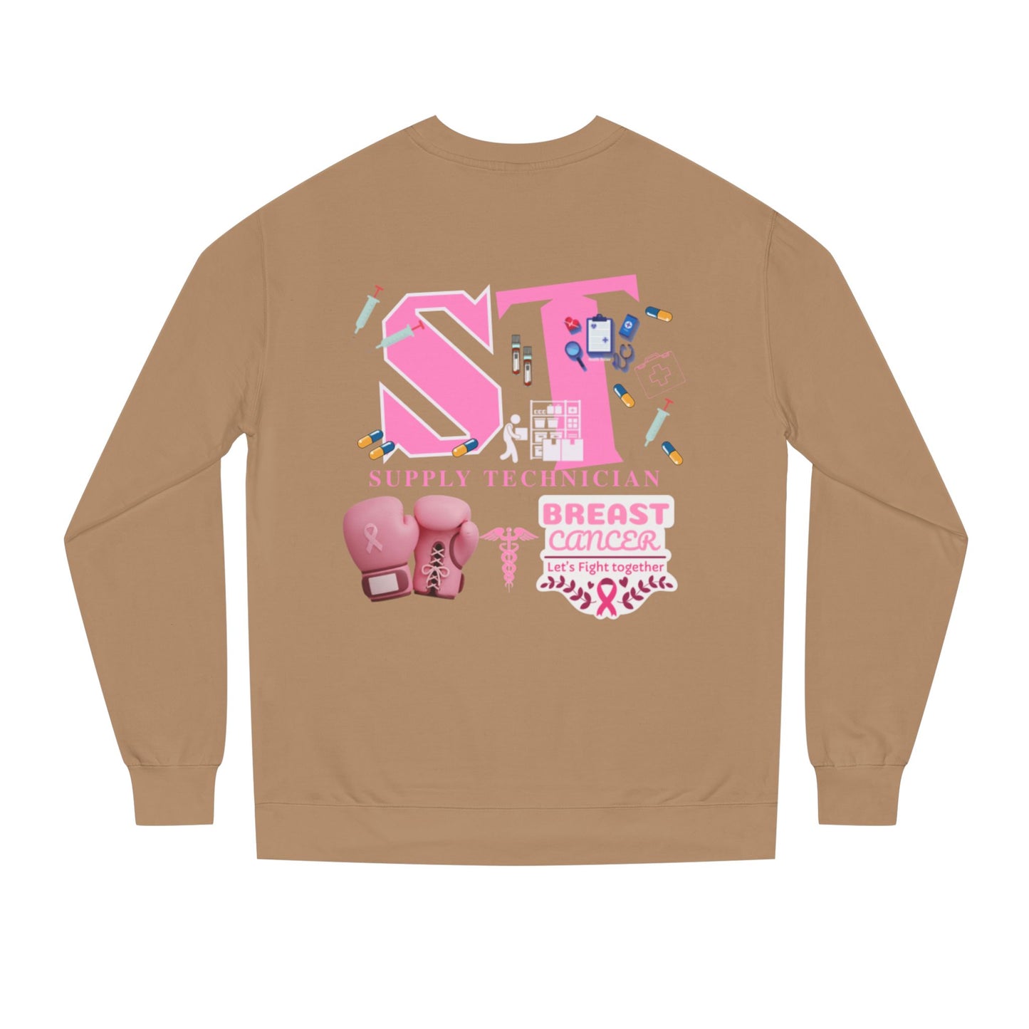 Supply technician breast cancer Unisex Crew Neck Sweatshirt for Cancer Awareness, Support Staff Apparel, Pink Ribbon Gear, October Fundraiser, Empowering Health Wear