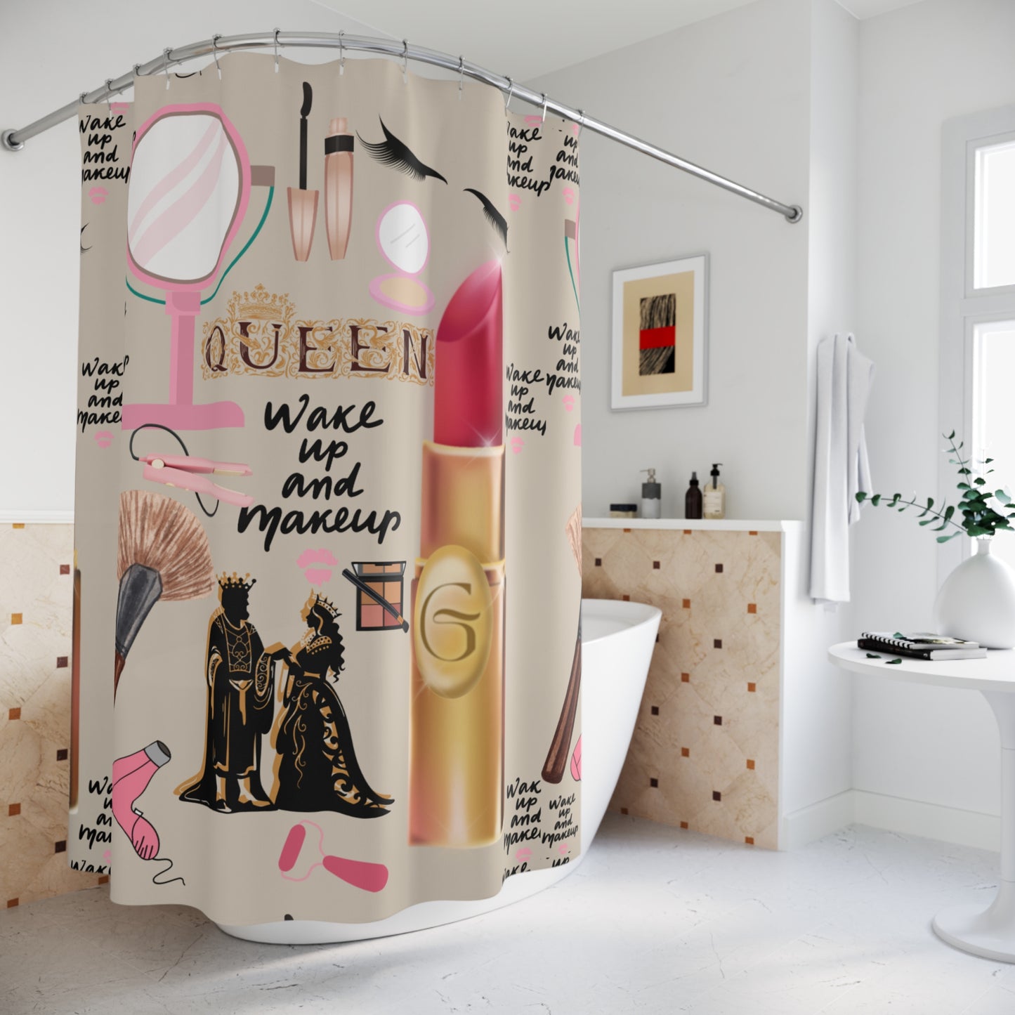 Glam Queen Shower Curtain - Stylish Bathroom Decor, Makeup Art, Gift for Makeup Lovers, Unique Home Accents, Beauty Inspiration