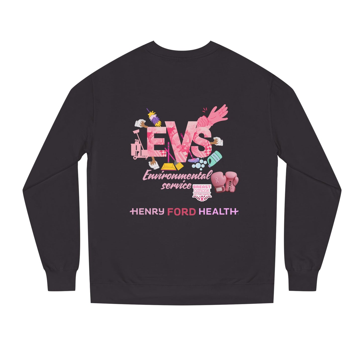 E.V.S breast cancer Unisex Crew Neck Sweatshirt for Cancer Awareness, Support Staff Apparel, Pink Ribbon Gear, October Fundraiser, Empowering Health Wear