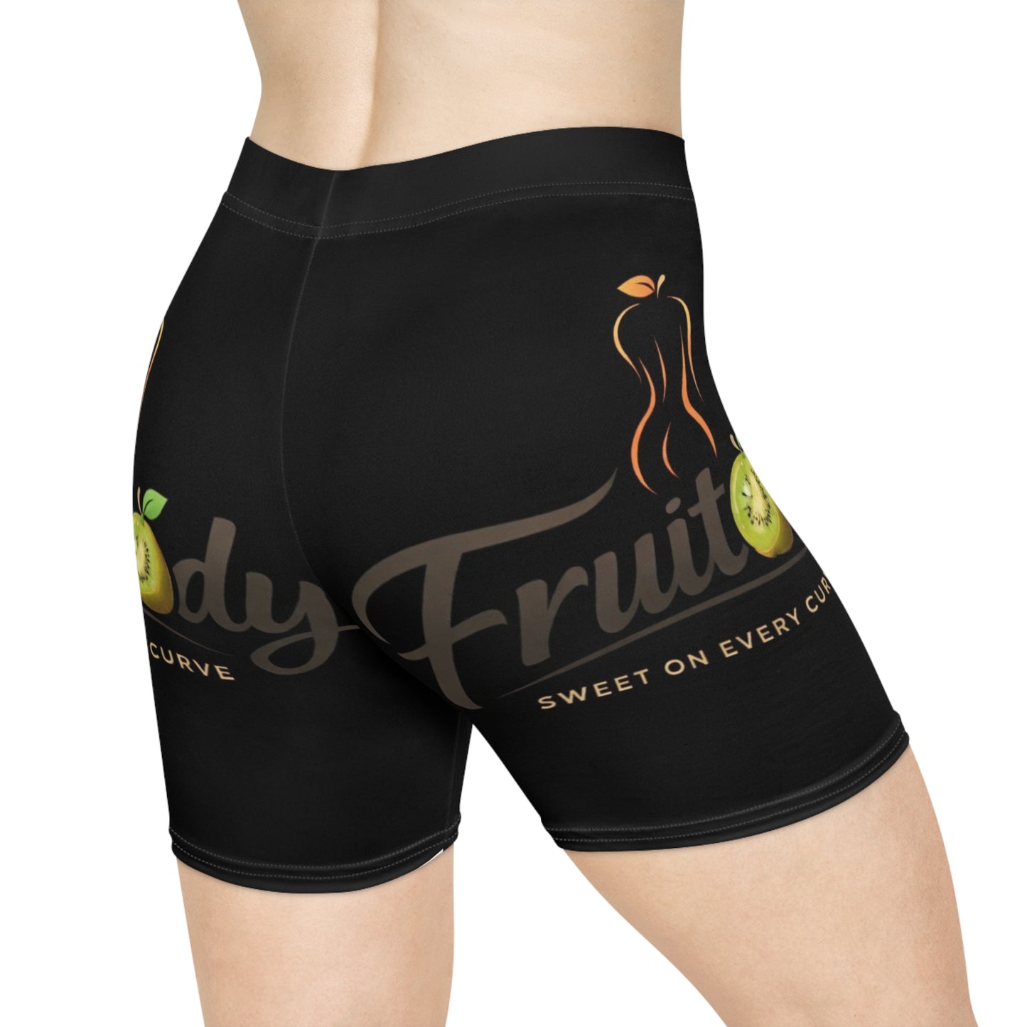 Fruitbody kiwi- Women’s Biker Shorts — 'Fruitbody' Peach Graphic Activewear