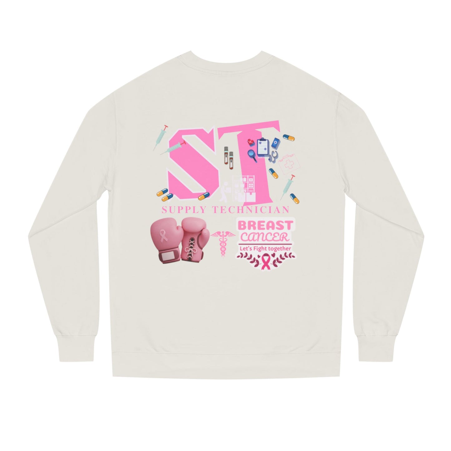 Supply technician breast cancer Unisex Crew Neck Sweatshirt for Cancer Awareness, Support Staff Apparel, Pink Ribbon Gear, October Fundraiser, Empowering Health Wear