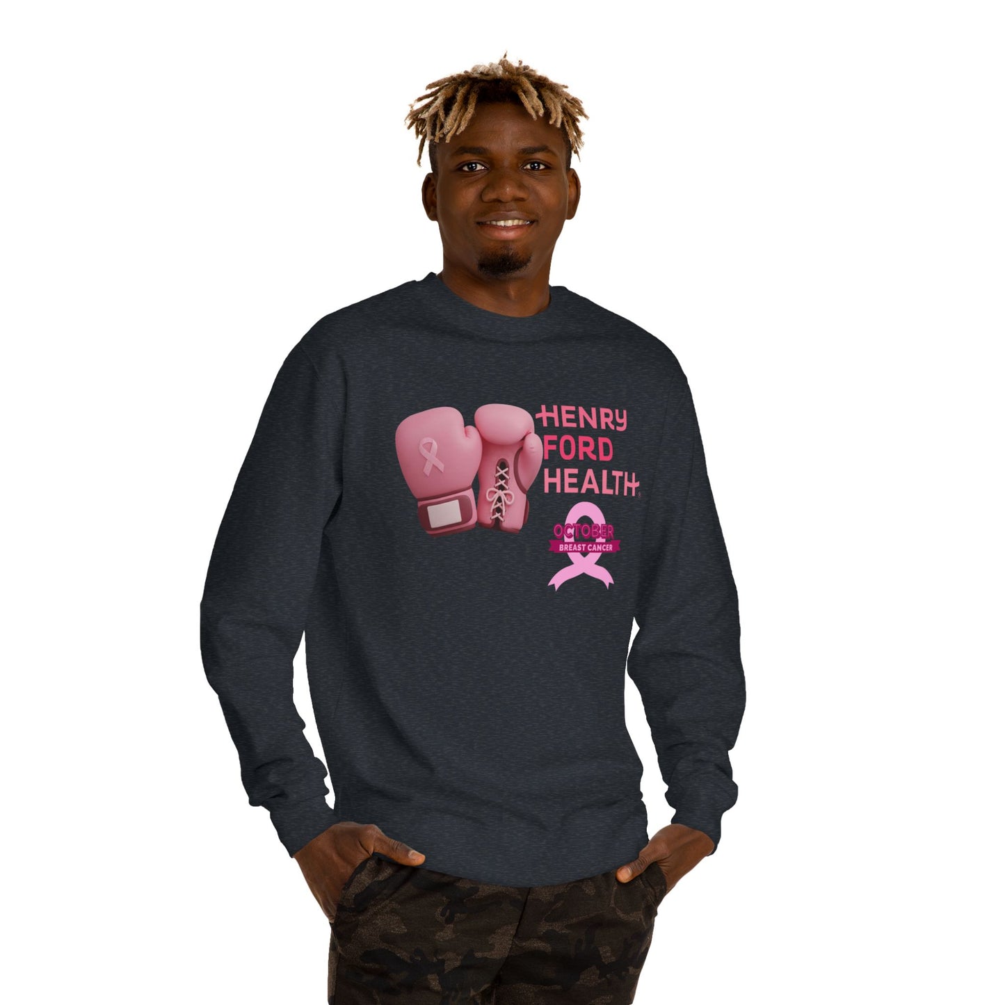 E.V.S breast cancer Unisex Crew Neck Sweatshirt for Cancer Awareness, Support Staff Apparel, Pink Ribbon Gear, October Fundraiser, Empowering Health Wear