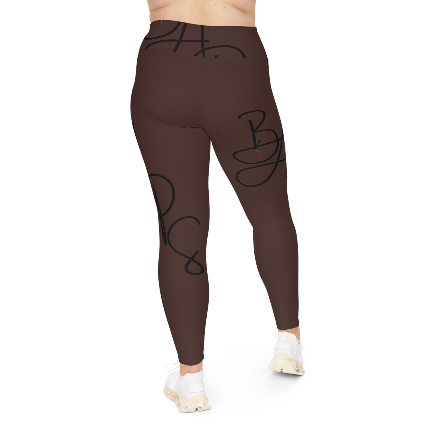 B.A.p.S-Plus Size Leggings — Brown Script Monogram All-Over Print