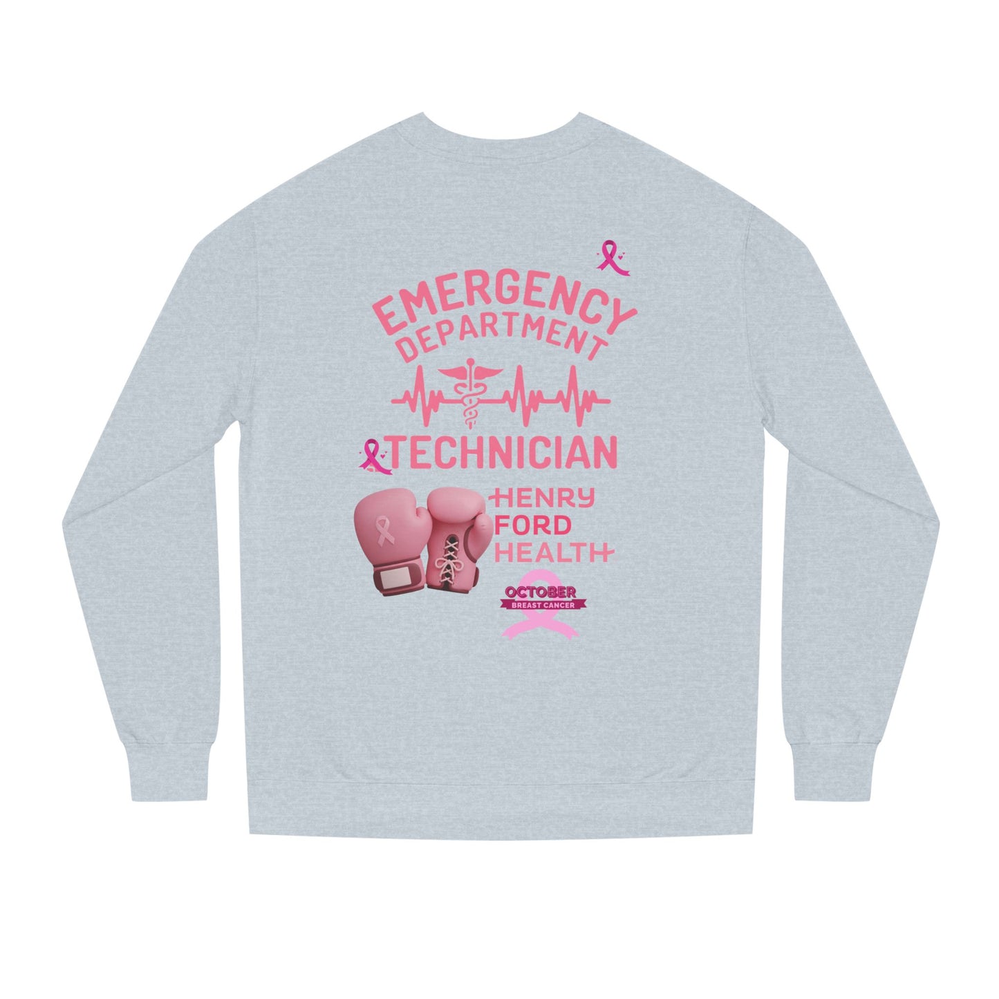 Vinetta Emergency department tech breast cancer Unisex Crew Neck Sweatshirt for Cancer Awareness, Support Staff Apparel, Pink Ribbon Gear, October Fundraiser, Empowering Health Wear