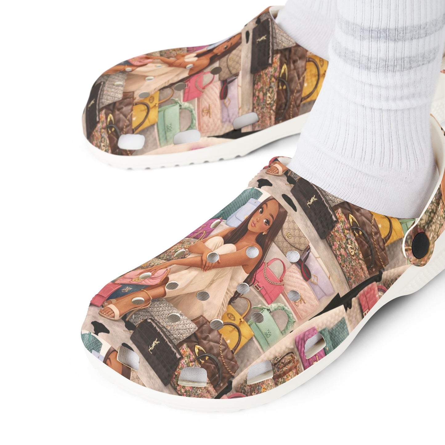 Crocs — "She In Her Bag" All-Over Print Comfort Shoes