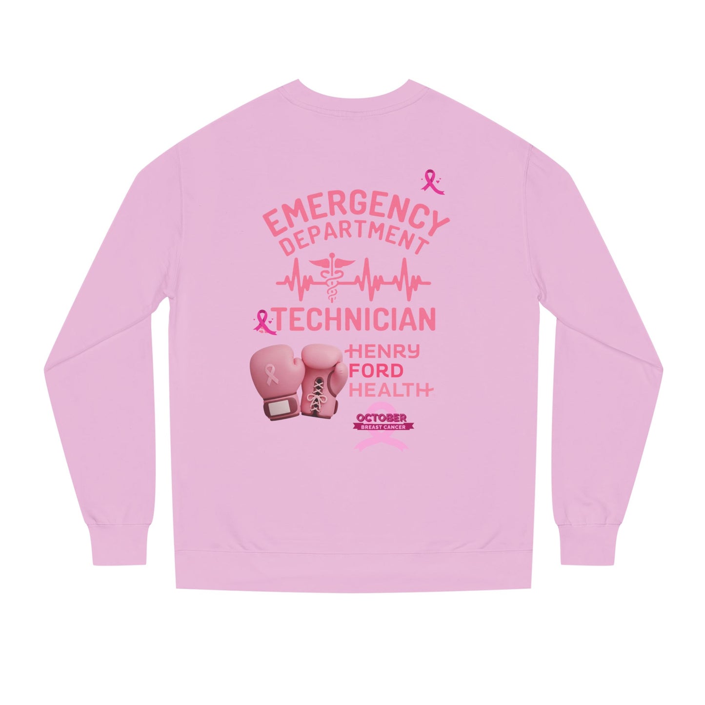 Vinetta Emergency department tech breast cancer Unisex Crew Neck Sweatshirt for Cancer Awareness, Support Staff Apparel, Pink Ribbon Gear, October Fundraiser, Empowering Health Wear