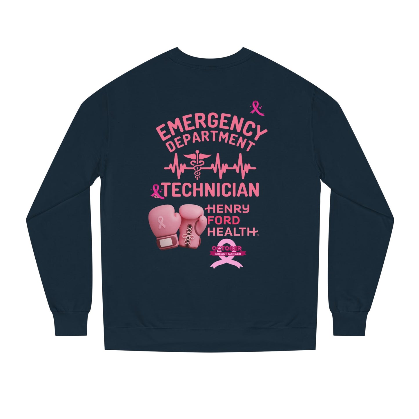 Vinetta Emergency department tech breast cancer Unisex Crew Neck Sweatshirt for Cancer Awareness, Support Staff Apparel, Pink Ribbon Gear, October Fundraiser, Empowering Health Wear