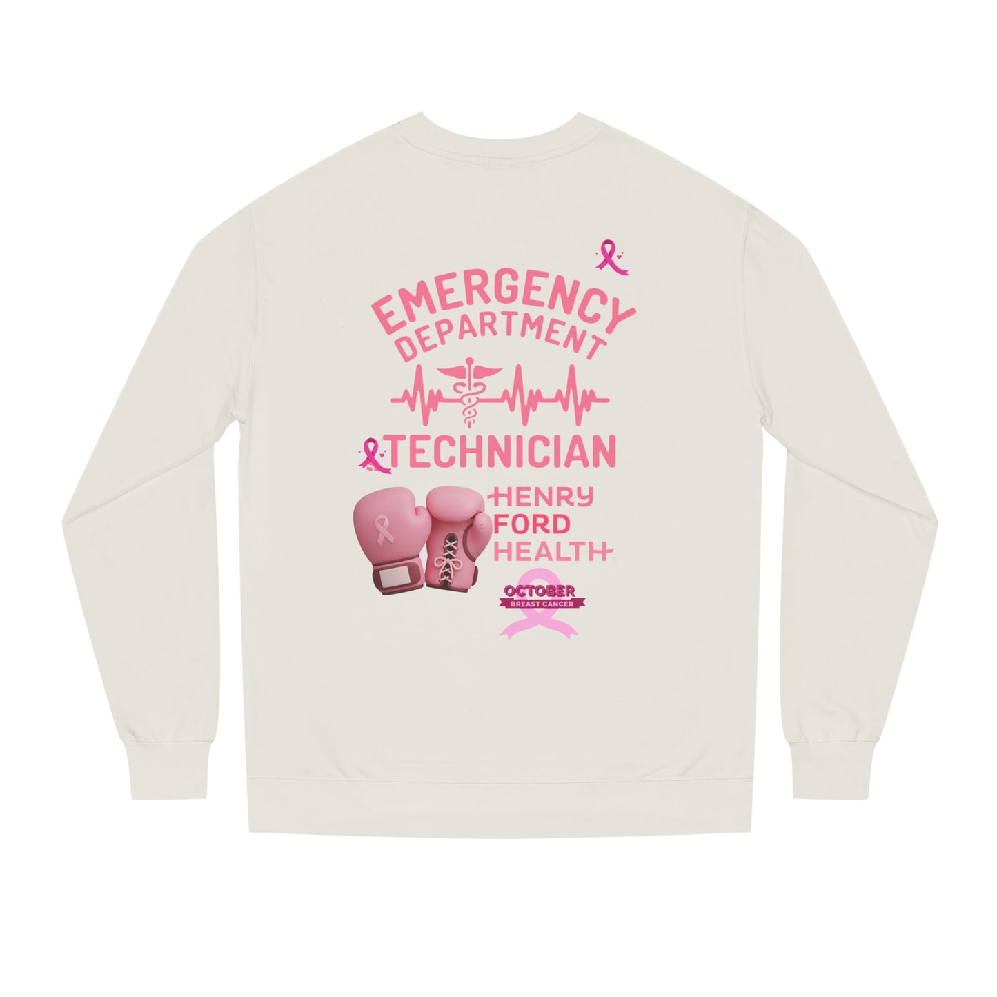 Vinetta Emergency department tech breast cancer Unisex Crew Neck Sweatshirt for Cancer Awareness, Support Staff Apparel, Pink Ribbon Gear, October Fundraiser, Empowering Health Wear