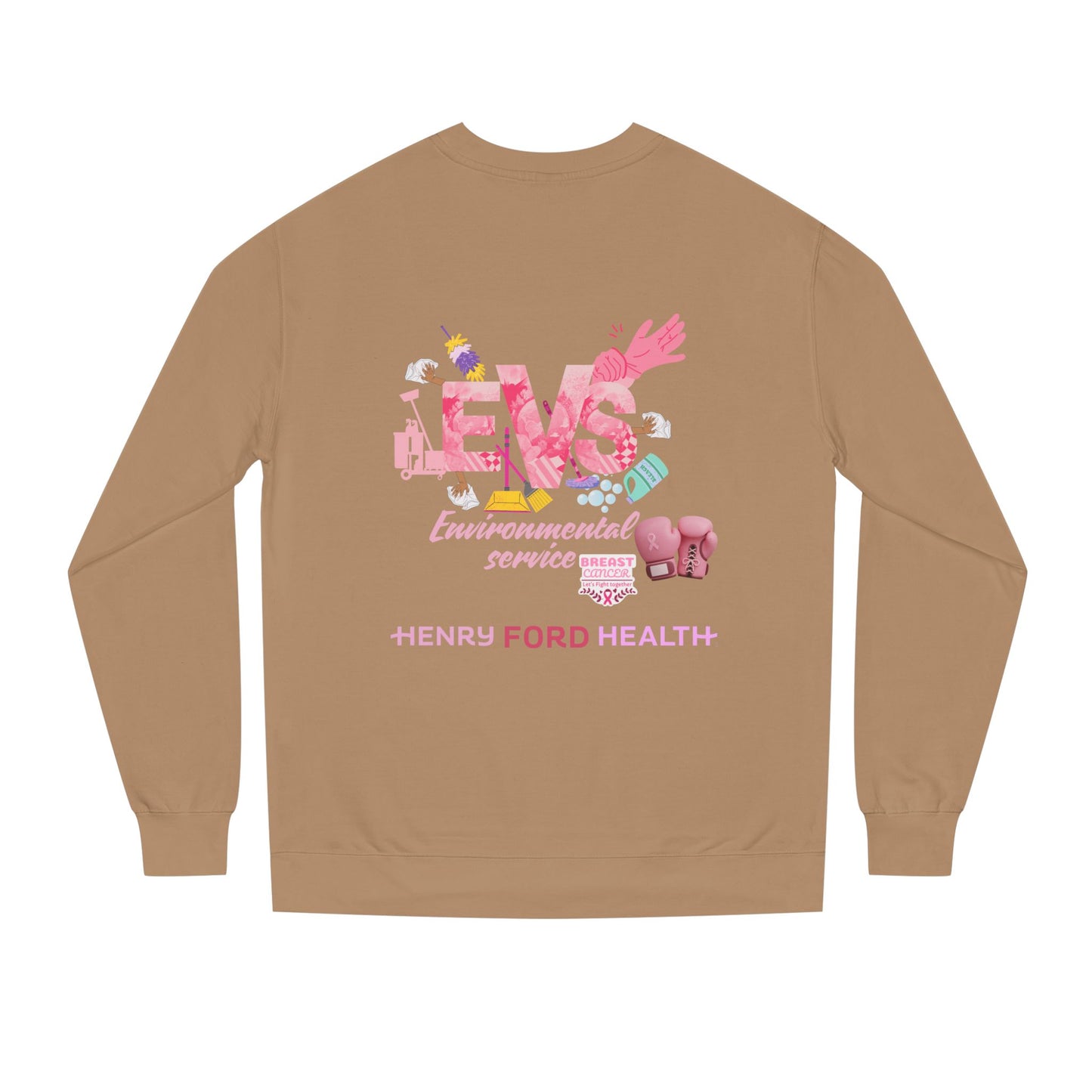 E.V.S breast cancer Unisex Crew Neck Sweatshirt for Cancer Awareness, Support Staff Apparel, Pink Ribbon Gear, October Fundraiser, Empowering Health Wear