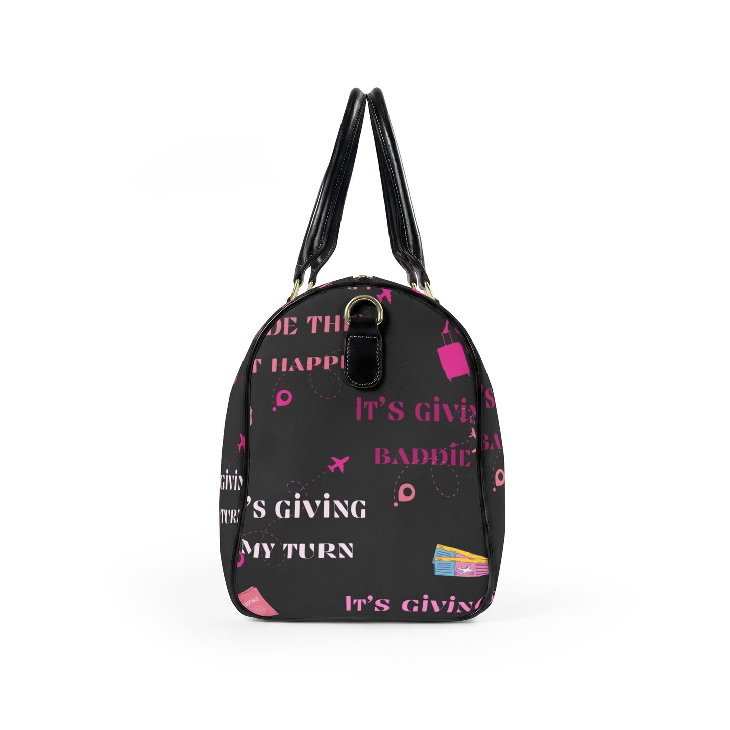 Leather Travel Bag — "It's Giving My Turn" Pink Graphic Weekender for Baddies