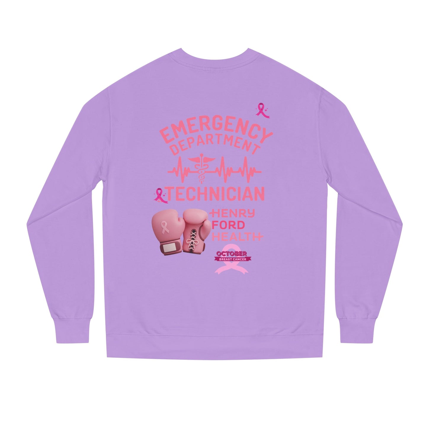 Vinetta Emergency department tech breast cancer Unisex Crew Neck Sweatshirt for Cancer Awareness, Support Staff Apparel, Pink Ribbon Gear, October Fundraiser, Empowering Health Wear