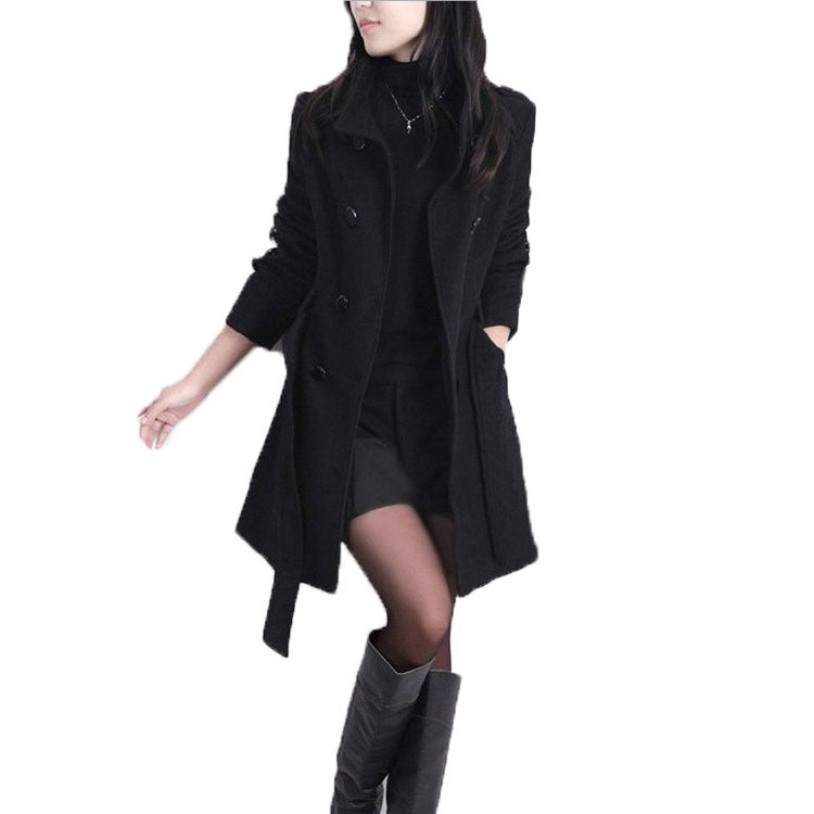 Rich Auntie Wool Coat-Plus Size Mid-Length Woolen Coat