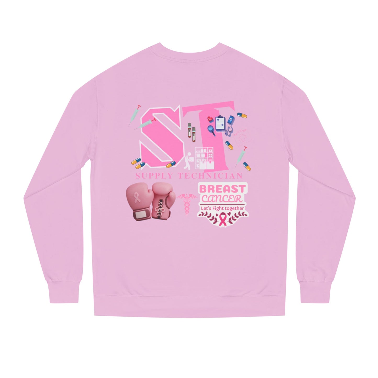 Supply technician breast cancer Unisex Crew Neck Sweatshirt for Cancer Awareness, Support Staff Apparel, Pink Ribbon Gear, October Fundraiser, Empowering Health Wear