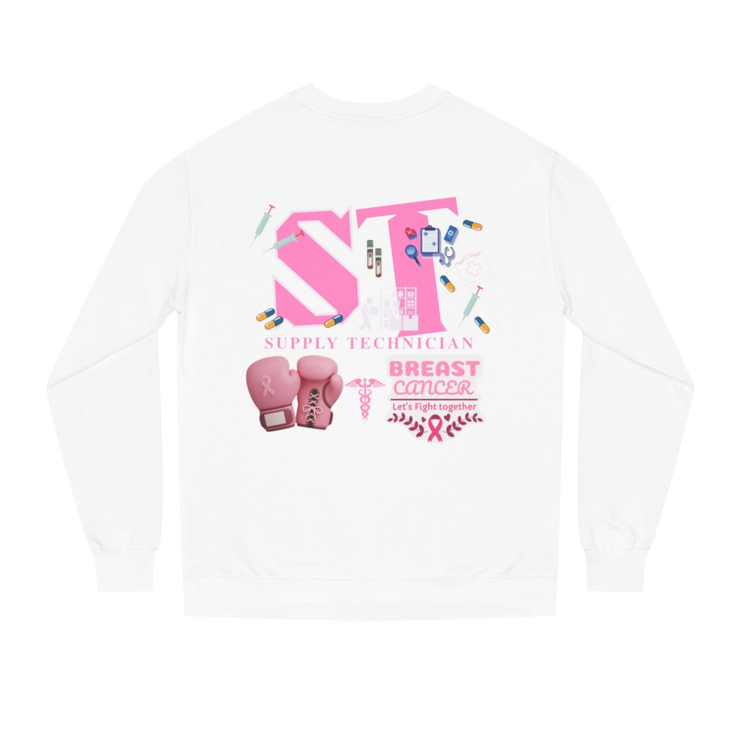 Supply technician breast cancer Unisex Crew Neck Sweatshirt for Cancer Awareness, Support Staff Apparel, Pink Ribbon Gear, October Fundraiser, Empowering Health Wear