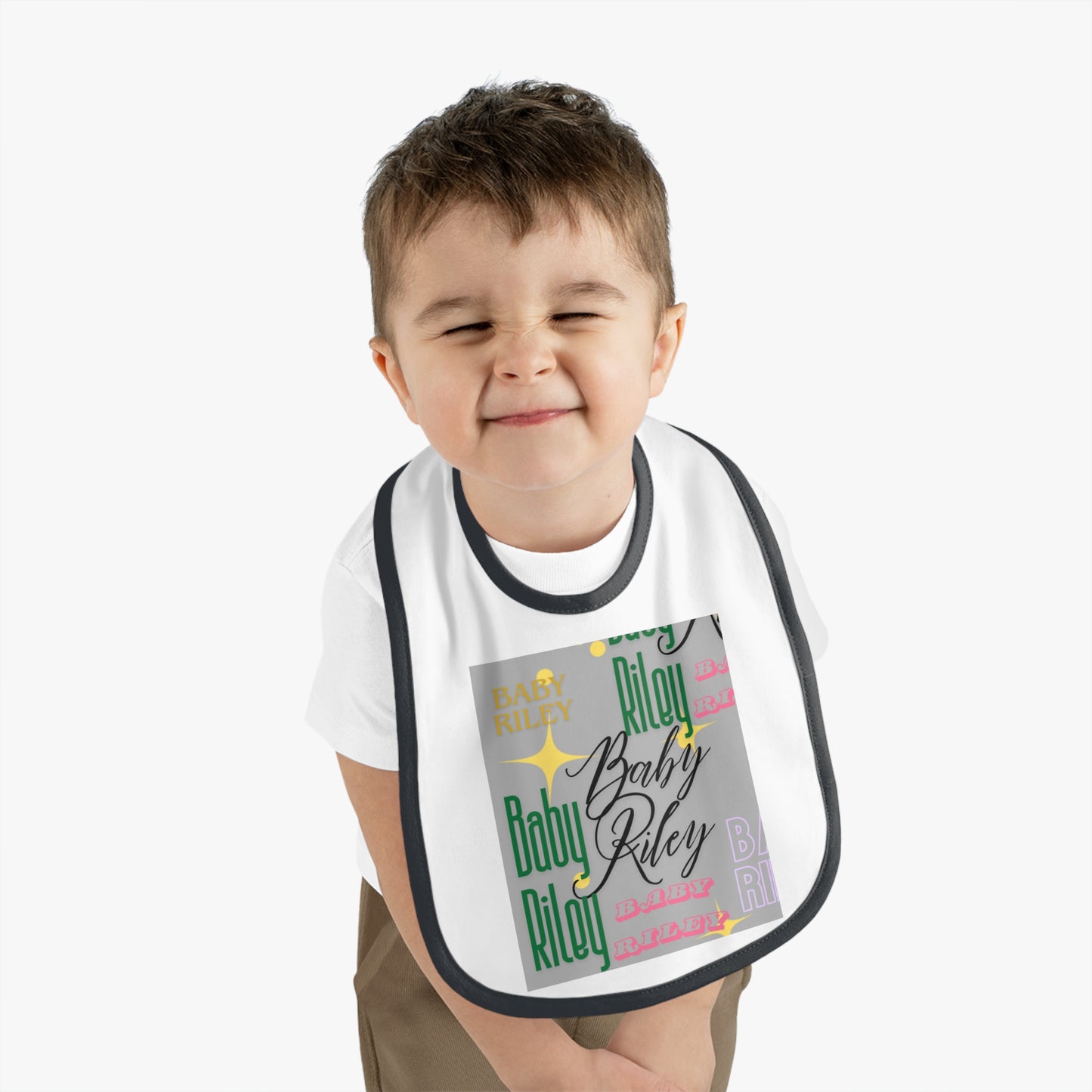 Baby Bib with Fun Contrast Trim, Personalized Baby Gift, Baby Shower Gift, Cute Bib for Feeding, Newborn Must-Have, Baby Accessories