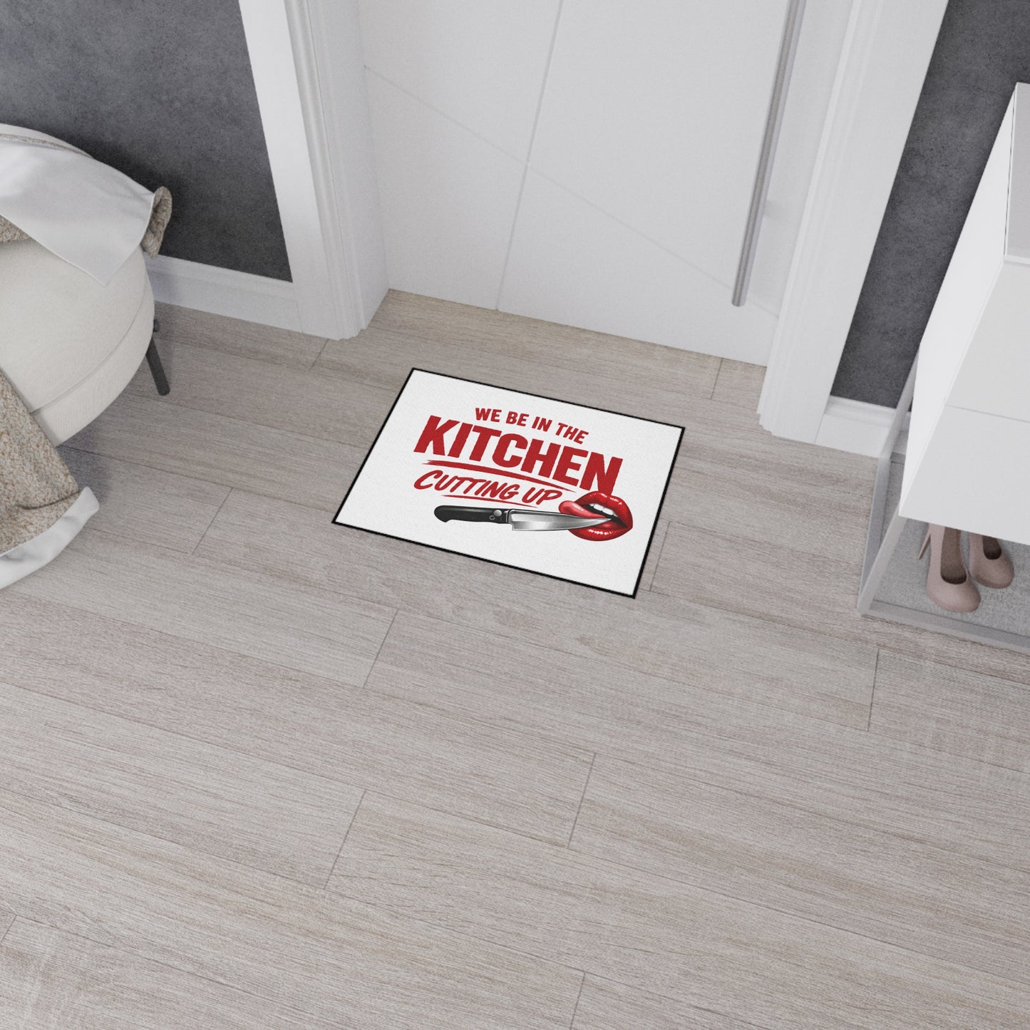 Kitchen Floor Mat – “We Be In The Kitchen Cutting Up” Heavy-Duty Non-Slip Welcome Rug