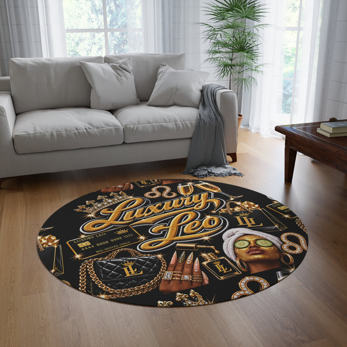 Round Rug — "Luxury Leo" Zodiac Glam Decorative Accent Rug