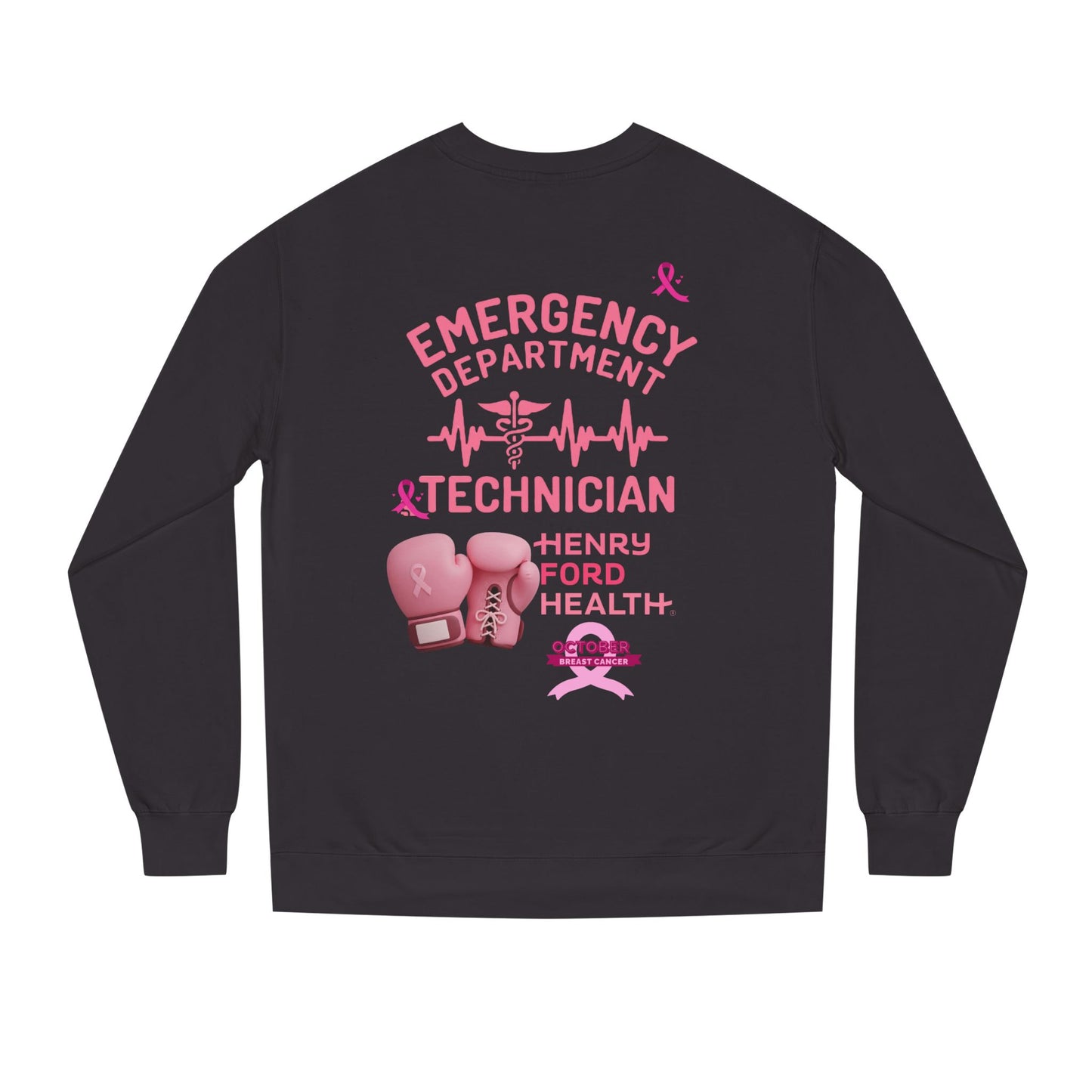 Vinetta Emergency department tech breast cancer Unisex Crew Neck Sweatshirt for Cancer Awareness, Support Staff Apparel, Pink Ribbon Gear, October Fundraiser, Empowering Health Wear