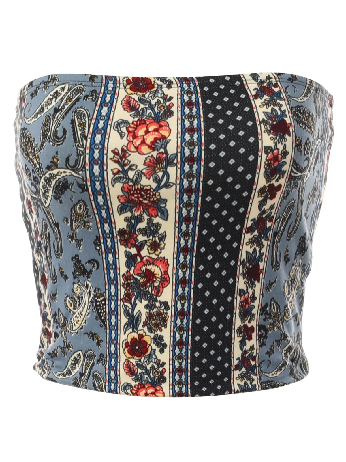 MixMatchy Womens Casual Strapless Print Tube Tops Strapless Sleeveless Bandeau Tops Blue Multi S