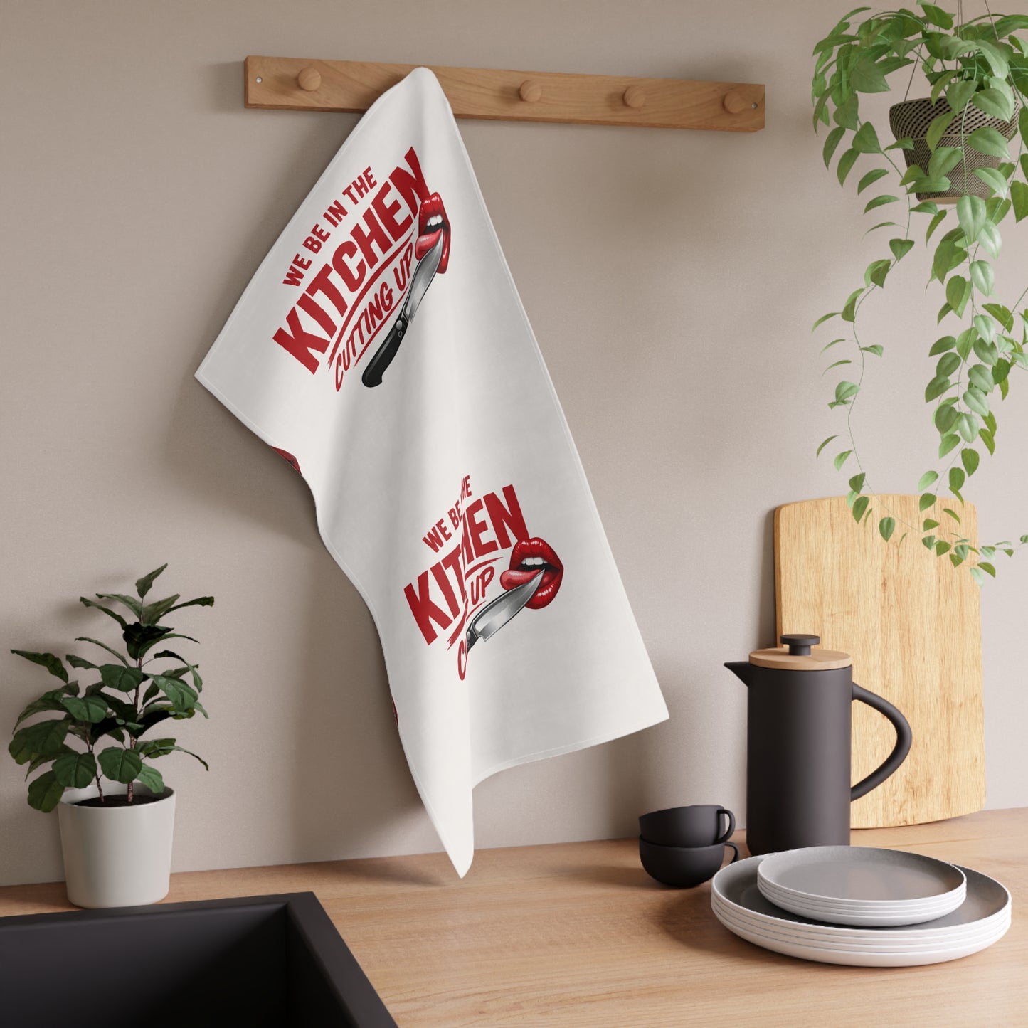 Kitchen Cutting Up Tea Towel – 'We Be In The Kitchen Cutting Up' Funny Chef Dish Cloth